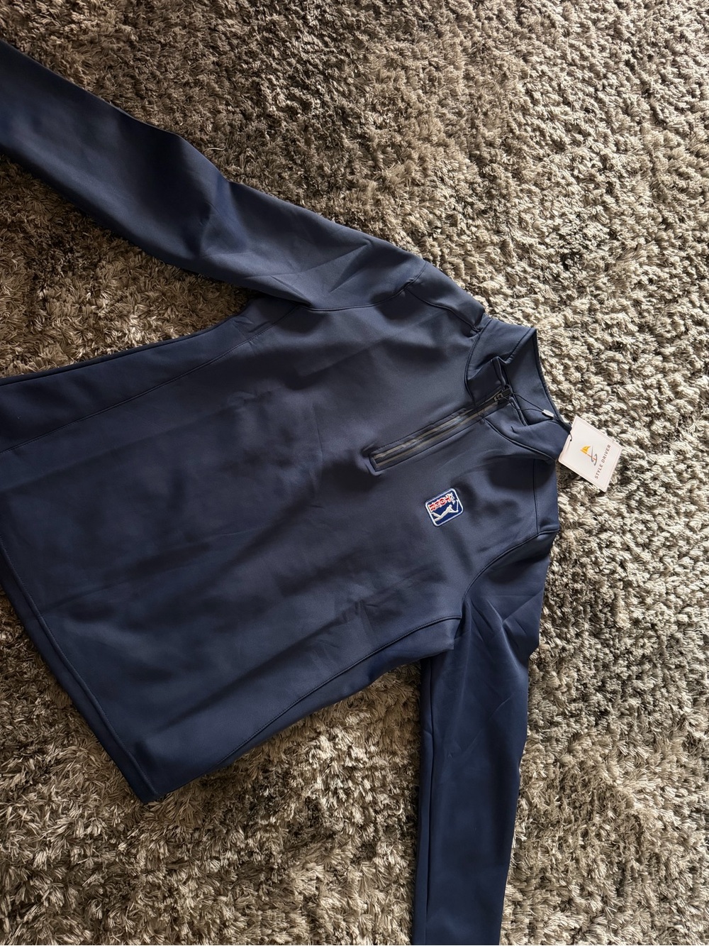 Navy Quarter-Zip Pullover with Embroidered Patch